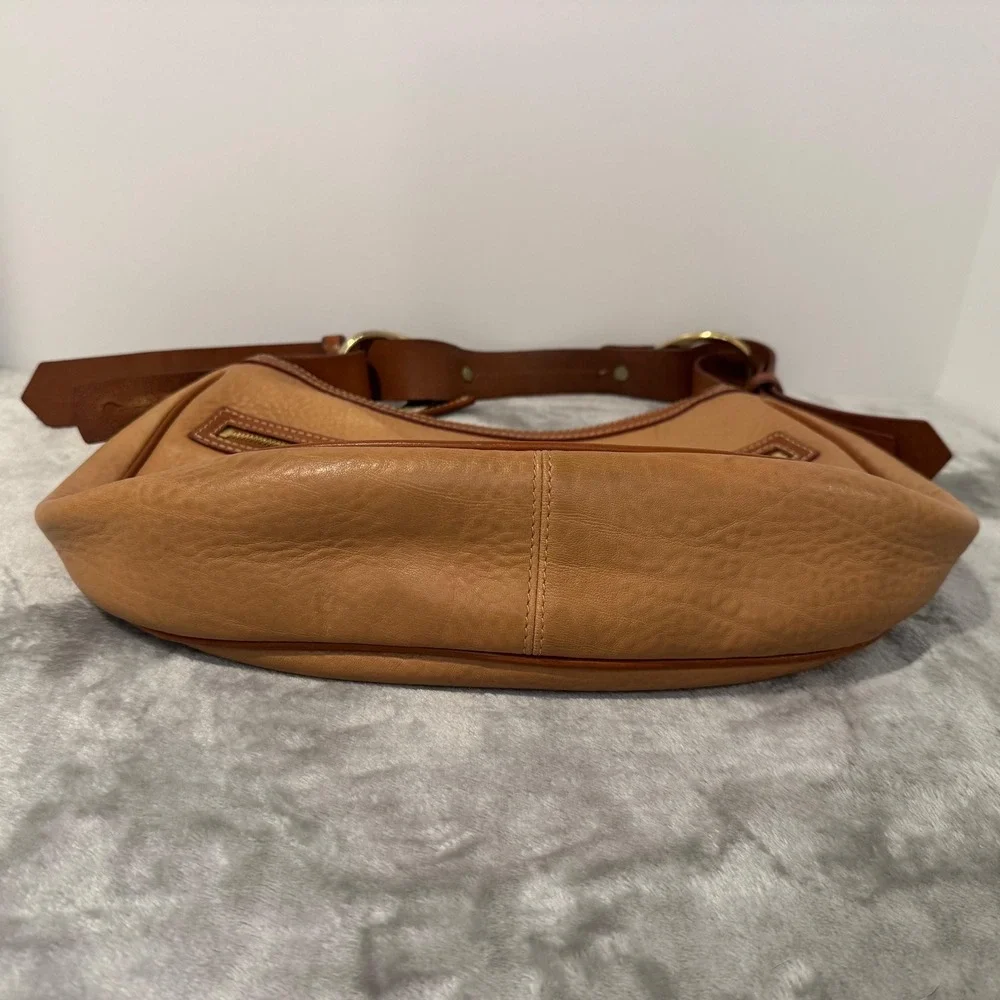 Dooney & Bourke Hobo Bag Tan Brown Medium Circle Purse Pebble Leather Y2K Rare